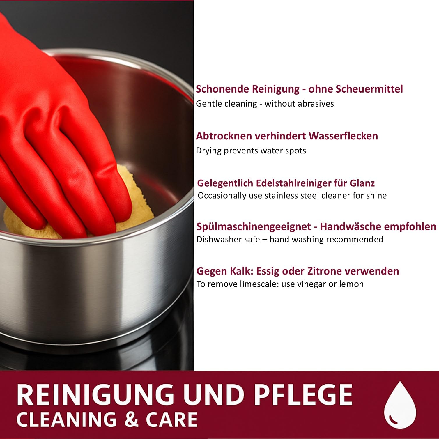 Edelstahl Topfset 12-teilig mit Glasdeckeln, induktionsgeeignet – stapelbares Kochtopf-Set mit Kapselboden für alle Herdarten, kleine Küchen, WG & Camping