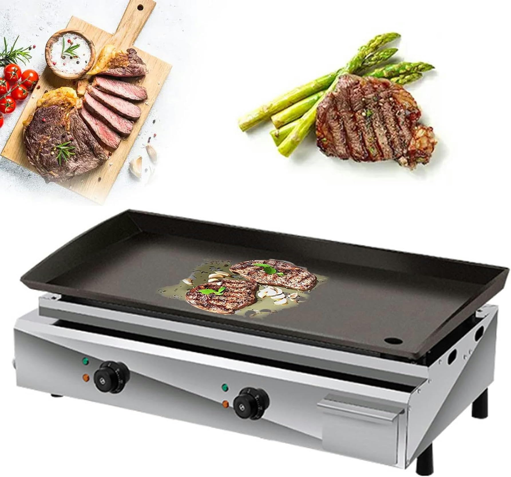 4000W Piastra Elettrica in Acciaio Inox Antipasto Professionale Piastra di Cottura Elettrica con Vassoio Antispruzzo 800x315 mm da 50-300℃, Piastra per Raccolta del Grasso per Casa L'esterno-1pc