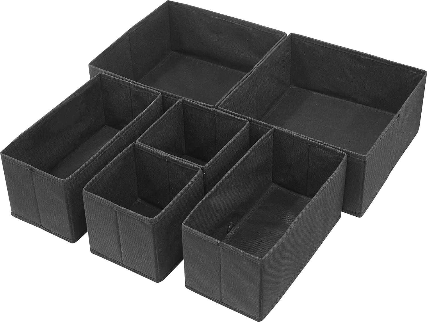 Niwlix Foldable Cloth Storage Box Closet Dresser Drawer Organizer Cube Basket Bins Containers Divider with Drawers for Underwear, Bras, Socks, Ties, Scarves, Set of 6 (Black)