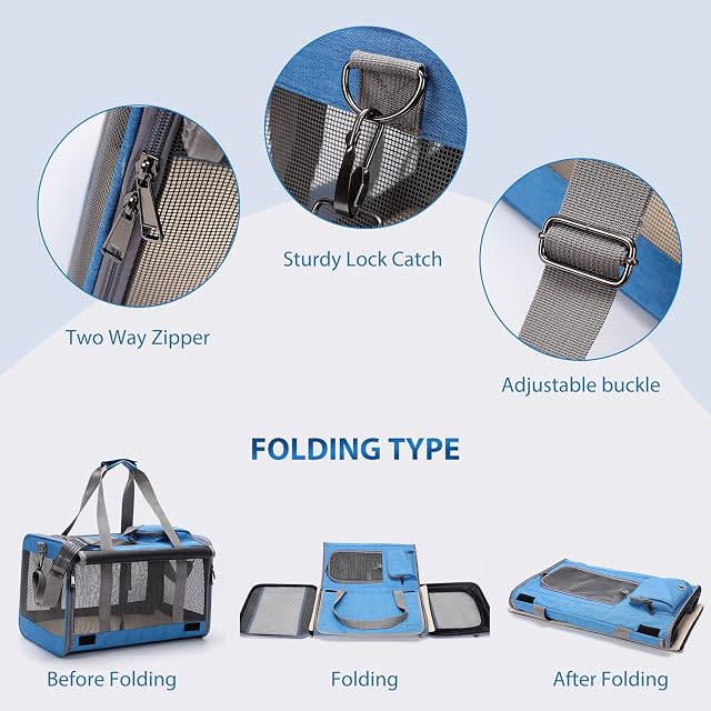 Foto 7 de 7 de PETCUTE Transportin Gato Perro,Transportador Plegable para Perros Aprobado por Aerolíneas,Transportín…