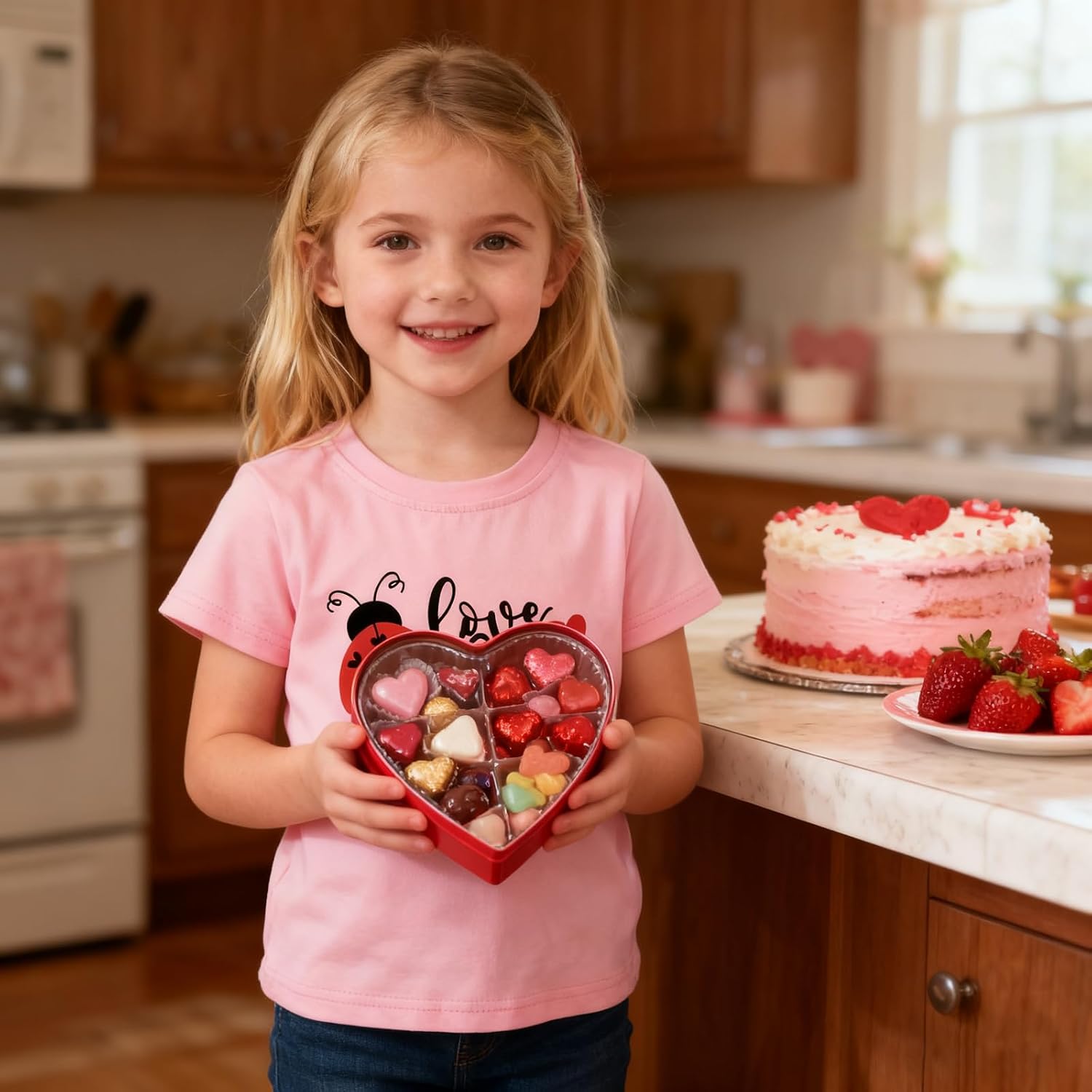 Toddler Boys Girls Valentine's Day Shirts Cute Hearts Graphic T-Shirt Short Sleeve Tees Tops 2-7 Years