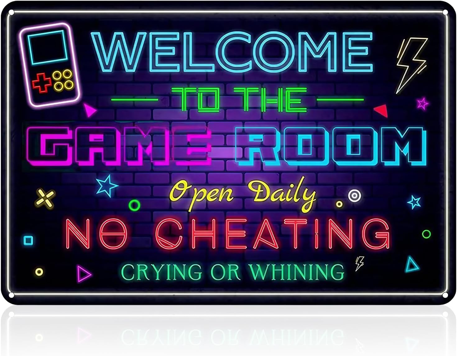 Welcome to the Game Room Metal Tin Sign, Cool Neon Gaming posters Decor for Boys & Teens, Gaming Room Accessories for Bedroom Decor, Vintage Colourful Gamer Wall Art for Man Cave
