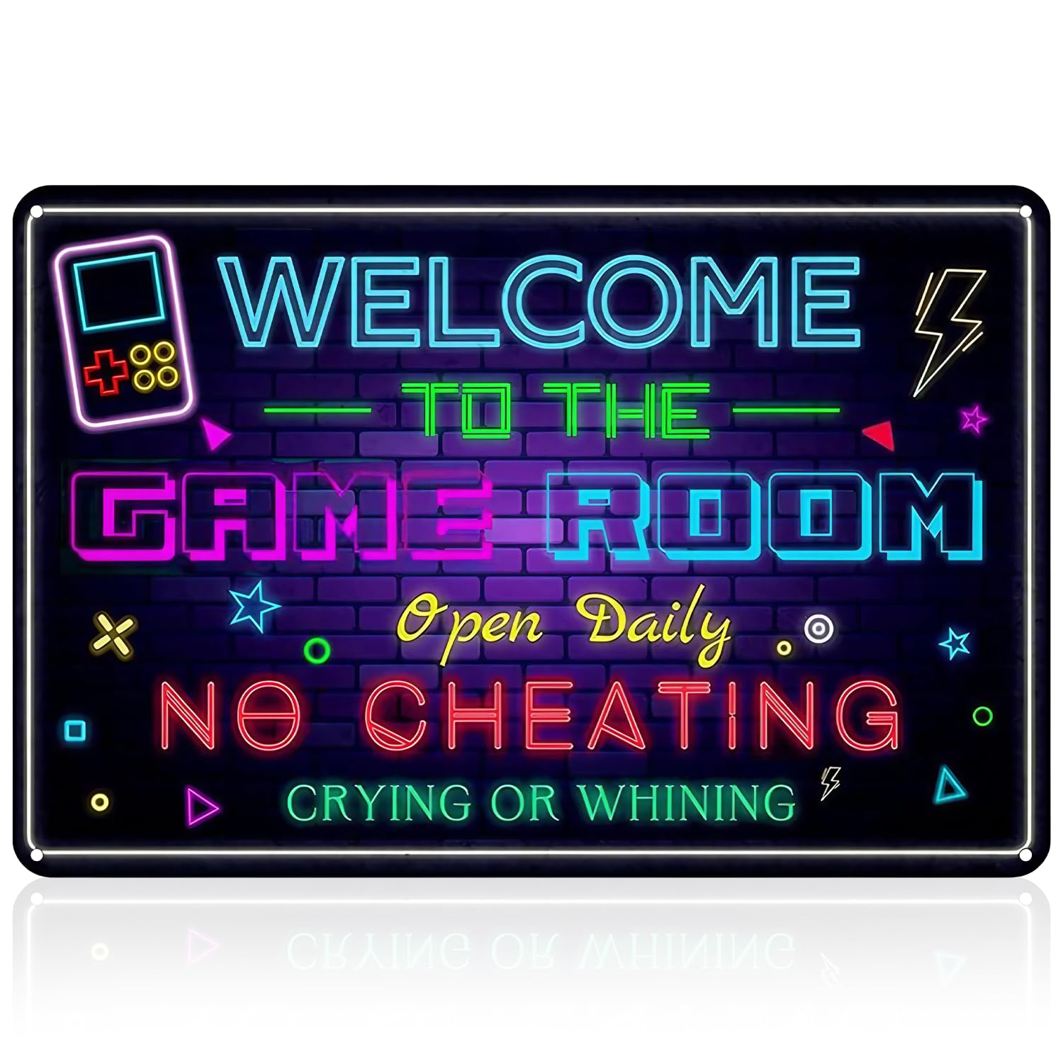 Welcome to the Game Room Metal Tin Sign, Cool Neon Gaming posters Decor for Boys & Teens, Gaming Room Accessories for Bedroom Decor, Vintage Colourful Gamer Wall Art for Man Cave
