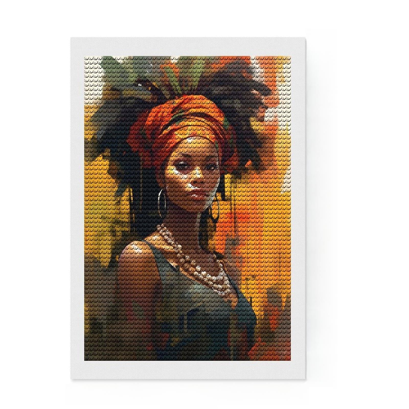 Junmoney Painted African Woman Diamond Painting Set 8"x12", Relaxing DIY Hobby, Pleasing Wall Art Project, Farmhouse Decor, Birthday Gift