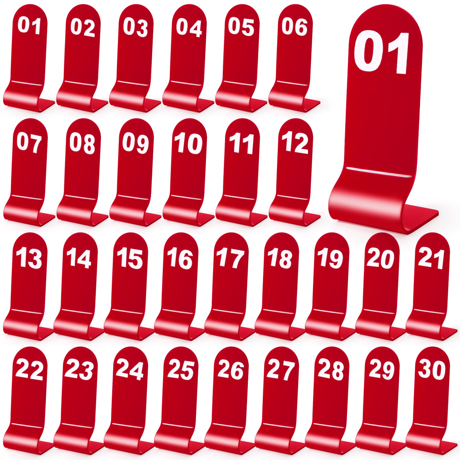 Okllen Numeri da tavolo da 1 a 30 rossi, numeri d'ordine in acrilico per ristoranti, double face, per matrimoni, feste, bar, banchetti