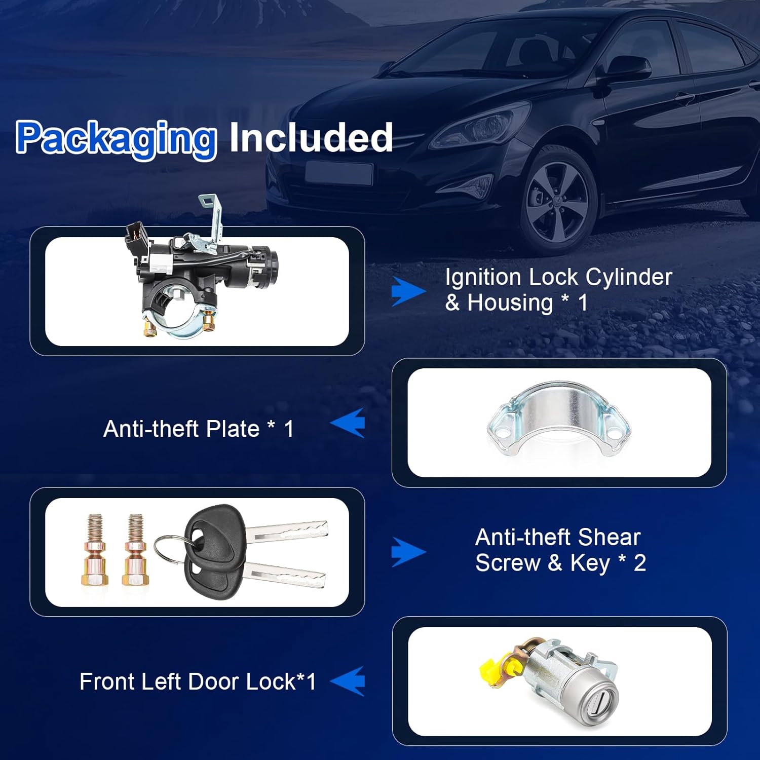 Ignition Switch Assembly 81910-1R110 with Door Lock Cylinder & 2 Keys Fit for Hyundai Accent 2012-2017, Dodge Attitude 2012-2014, Ignition Lock Cylinder with Key Replace 81900-1RJ00