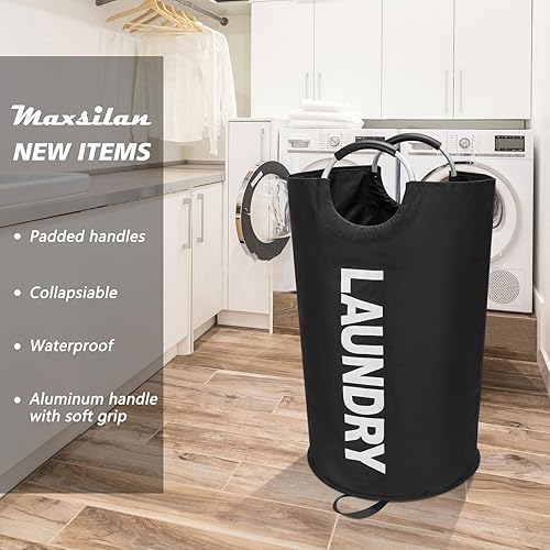 Miniatura 9 de Cesta de lavandería extragrande de 125 L, cesta de ropa alta independiente, bolsa de lavandería plegable, impermeable, con asas de aluminio
