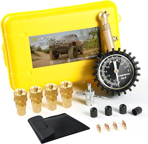 Desinfladores de neumáticos y manómetro de neumáticos de 75 PSI, deflectores automáticos ATsafepro de neumáticos con medidor de neumáticos adecuados