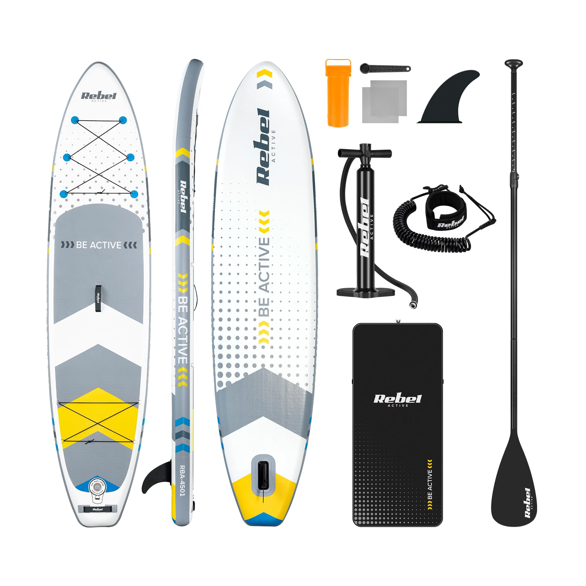 Rebel Electro Deska SUP Pompowana do Pływania Drop-Stitch 350 cm Zestaw Wiosło Pompka Plecak RBA-4500-WH