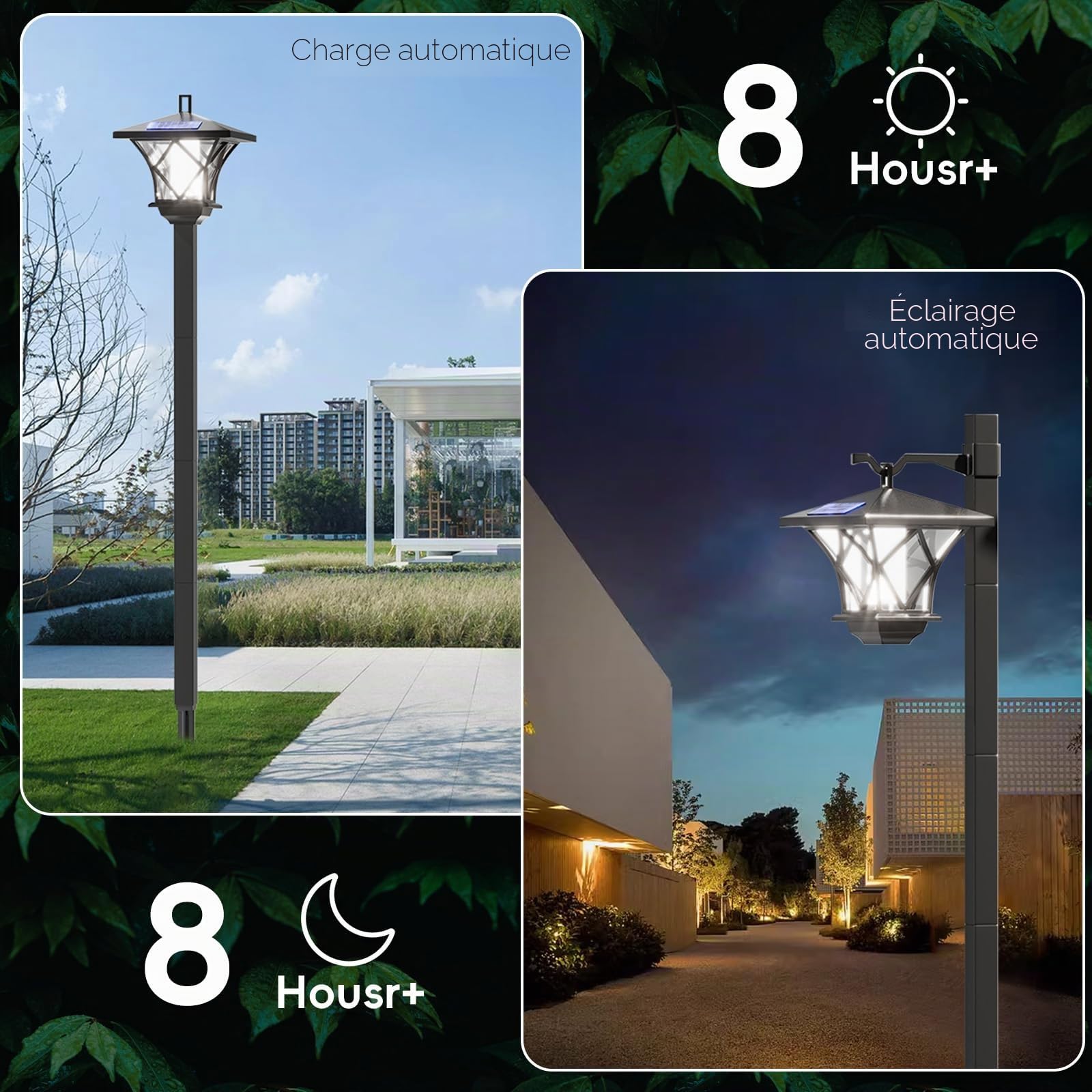 1 lampadaire solaire d'extérieur de 150 cm, poteau lumineux noir classique en aluminium, lampe solaire étanche pour allée, terrasse, jardin, pelouse, cour, allée