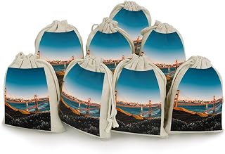 LPSADGF 8 PCS San Francisco Drawstring Gift Bags Reusable Cotton Linen Storage Pouches for Christmas, Weddings, Parties, Favors 4.9"x6.7" Small Burlap Bags