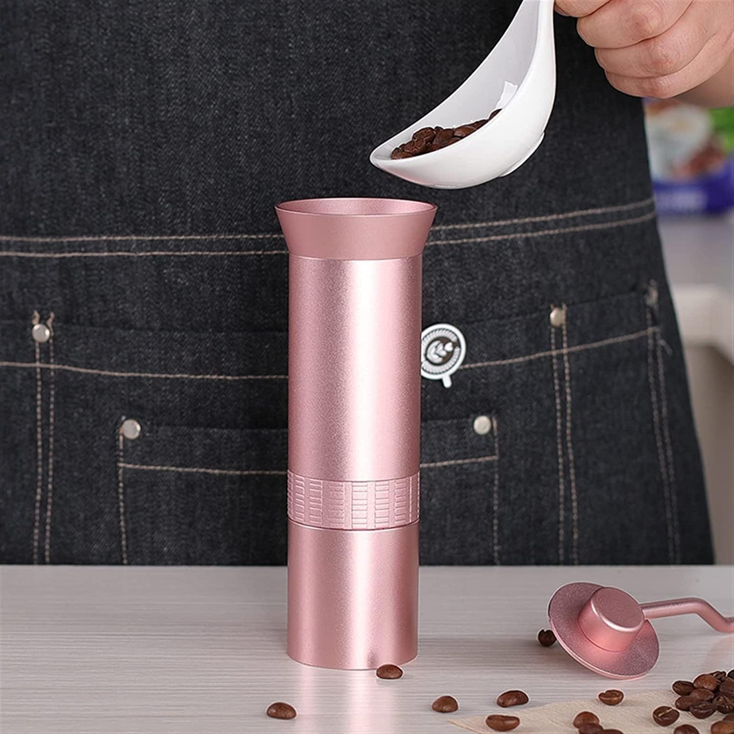 Manual Coffee Grinder Stainless Steel Conical Burr Internal Adjustable Setting French Press Coffee for Hand Grinder Gift Black (Color : Silver)