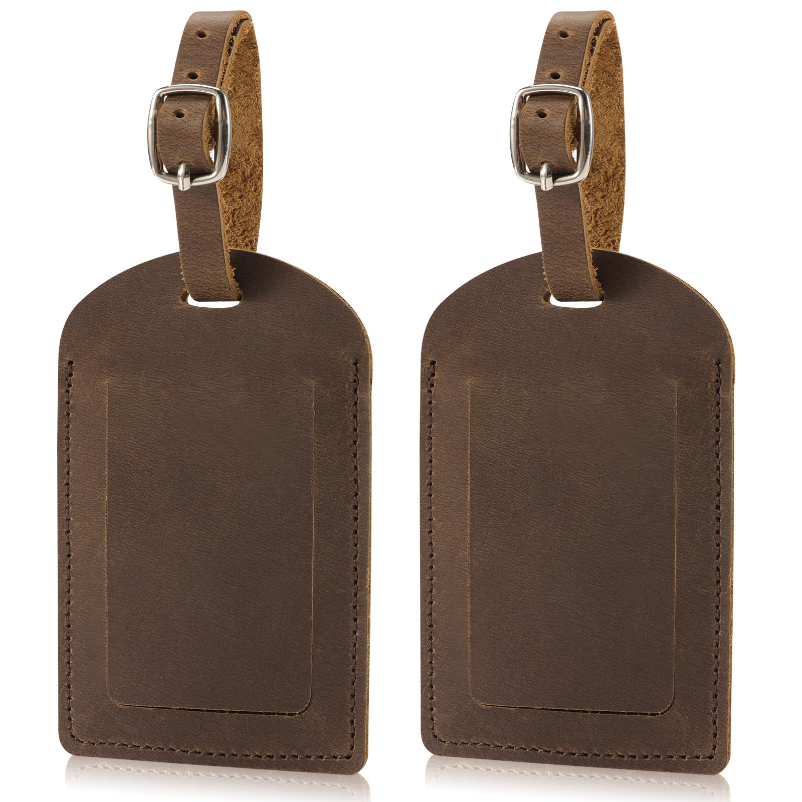Ringsun Genuine Leather Luggage Tag for Suitcases ID Tags Bag Tags for Luggage (2 Pack)