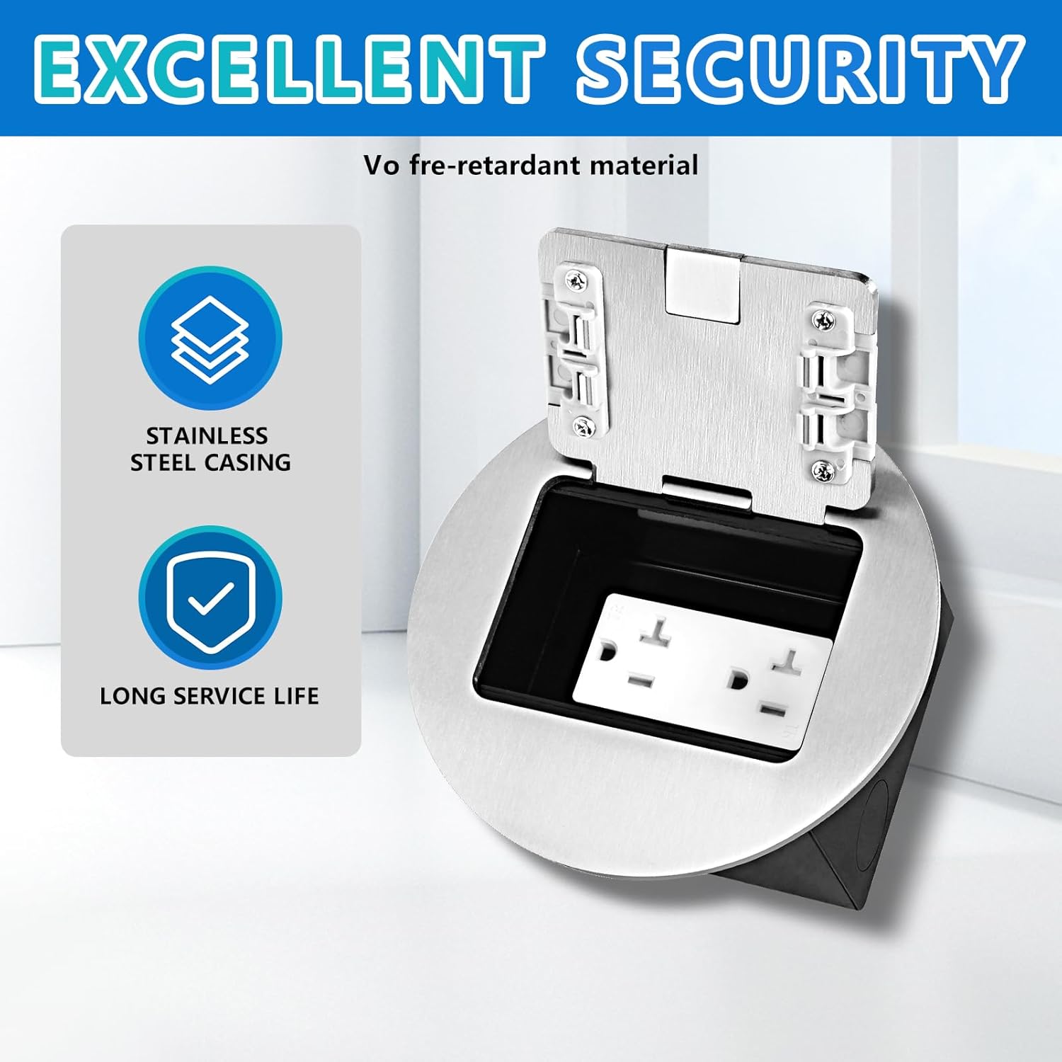 KYHSHJ Recessed Circular Floor Socket Kit with 20 Amp Stainless Steel TR Receptacle Outlet Stainless,Corrosive Resistant Hardware，Silver