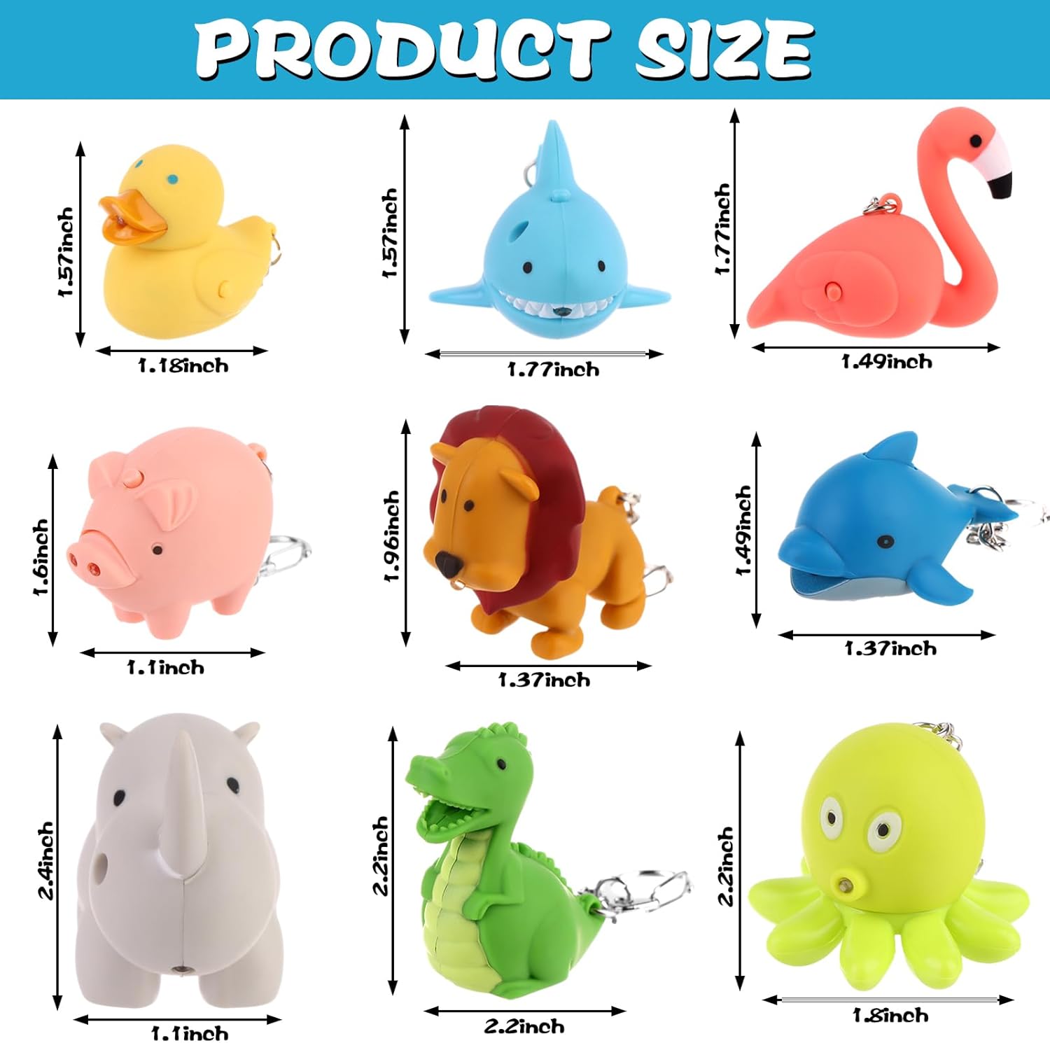 9 PCS Animal Flashlight - Pediatric Nurse & Badge Flashlight Keychain - Dolphin, Lion, Flamingos, Dinosaur, Shark, Rhino, Octopus, Duck, Pig