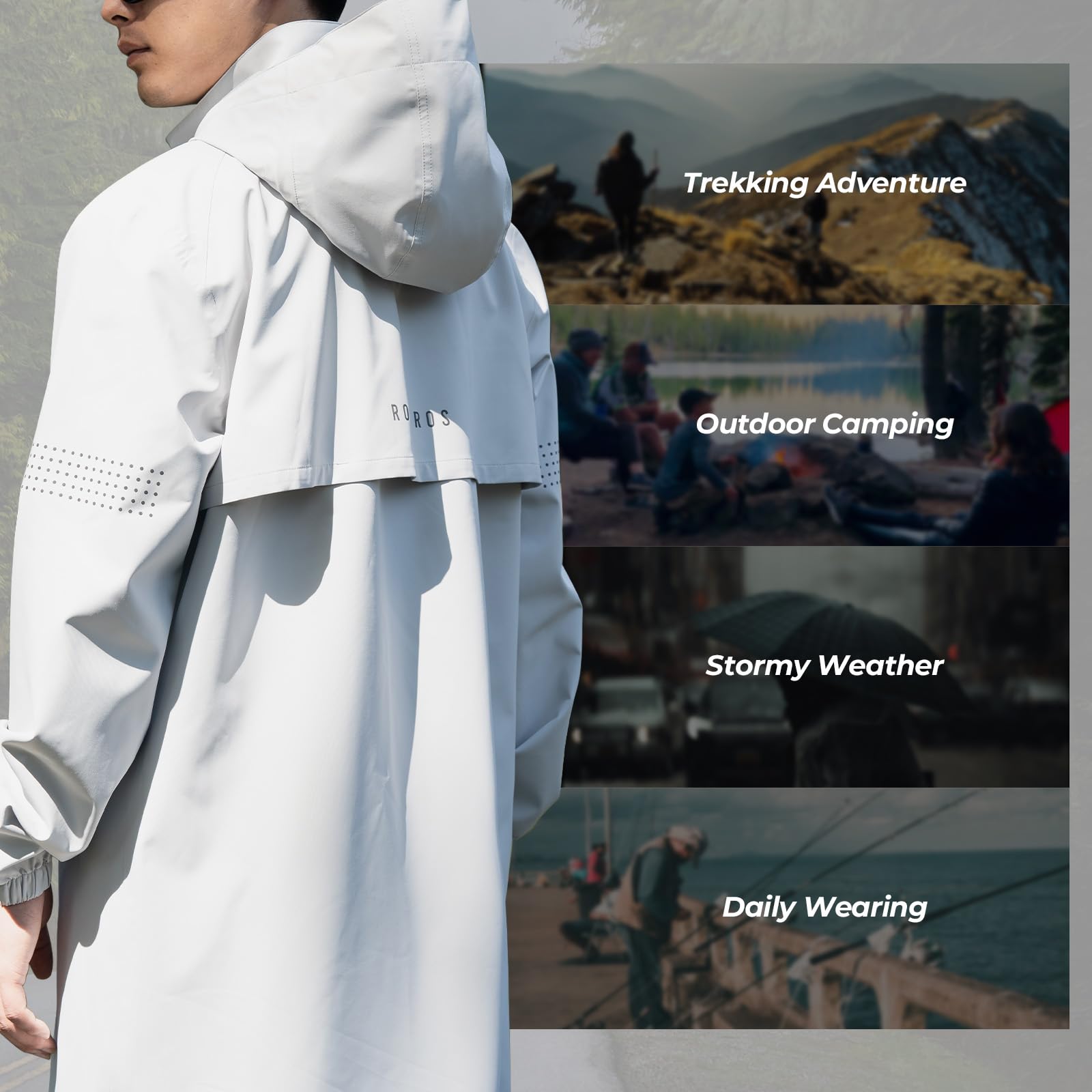 ROCKBROS Giacca Antipioggia Uomo, Poncho Antipioggia Donna con Cappuccio e Maniche Lunghe Traspirante, Impermeabile e Antivento, per Bici Moto Trekking Escursionismo