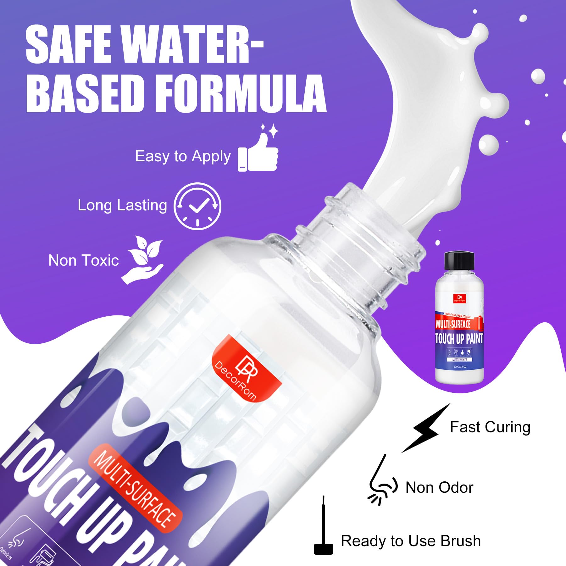 Pintura de Retoque Blanco 200ml - Multisuperficie para Baño, Pared, Techo, Madera, Armarios y Portes, con Fórmula Fácil de Limpiar, Ideal para Rebanar Agujeros y Reparar Rayones en Superficies Blancas