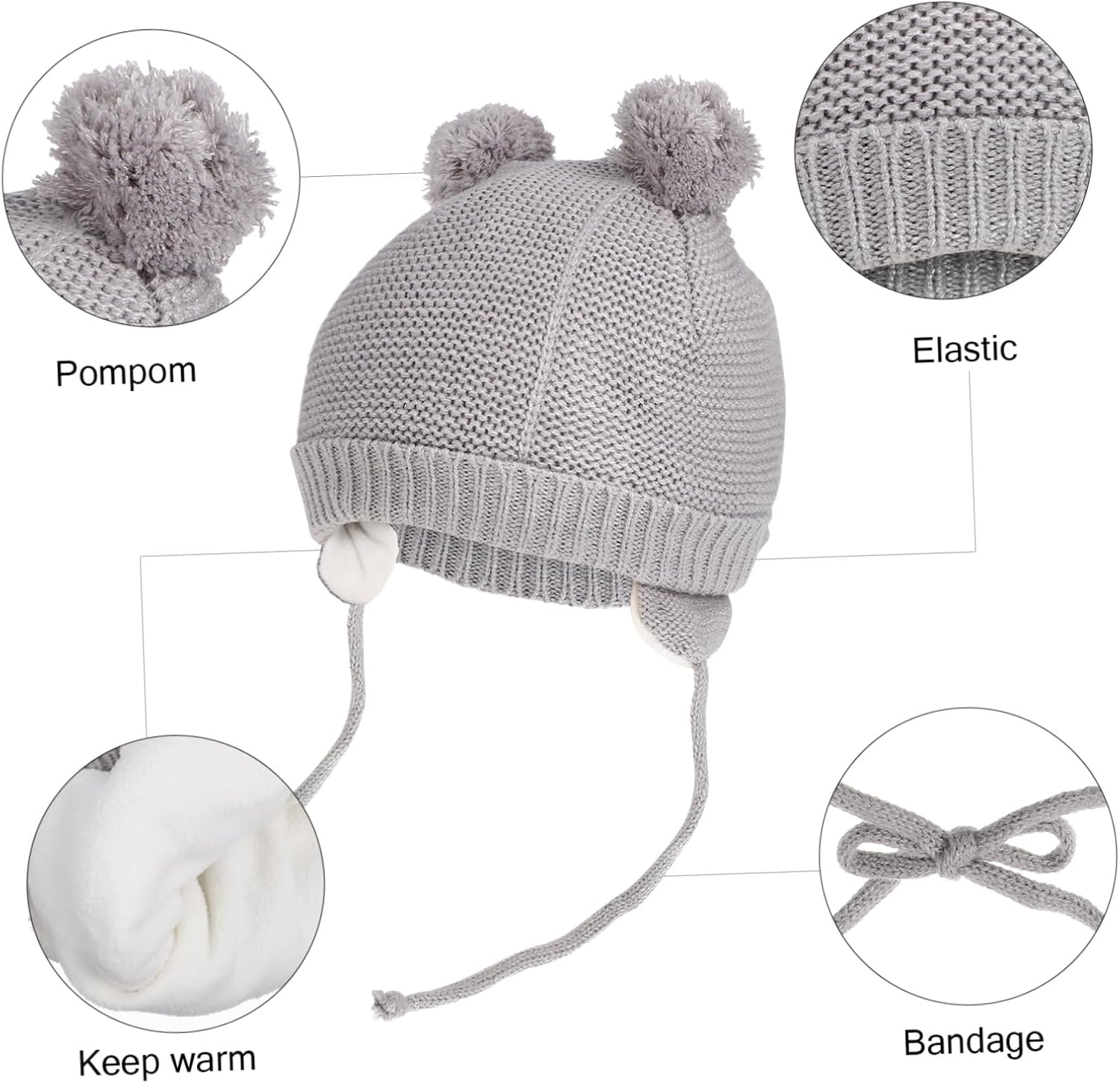 Xmas Halloween Season Toddler Winter Hat and Gloves Set Fleece Lined Grey