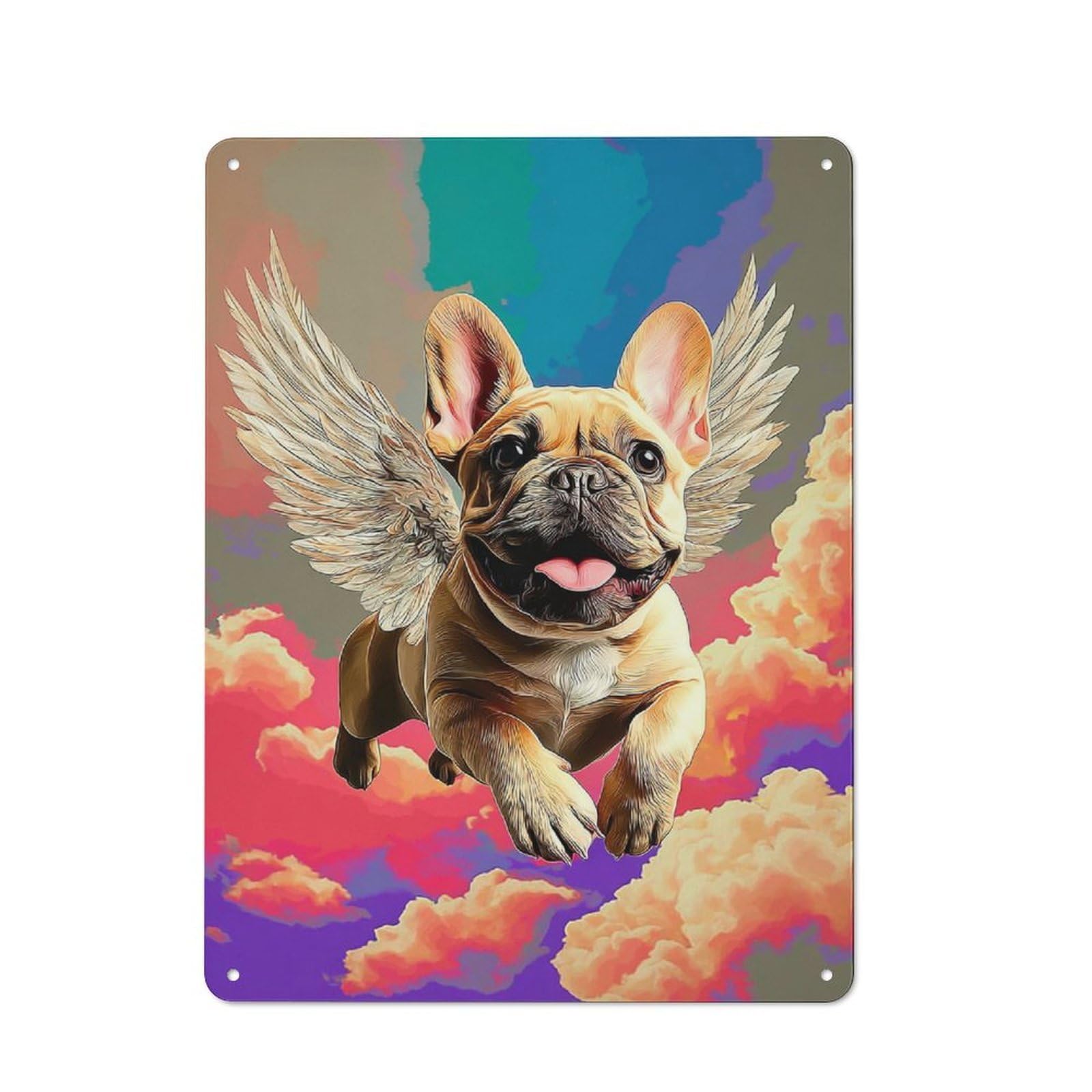 Junmoney Angel Pup In The Sky Country Metal Sign With Design 40X30cm, Farmhouse Farmhouse Wall Decor For Kitchen, Cottage, Porch Or Garden Room