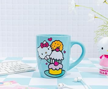 Hello Kitty Sanrio Stacked Sweets Ceramic Glitter Latte Mug | Large Coffee Cup For Tea, Cocoa, Beverages | Holds 25 Ounces
