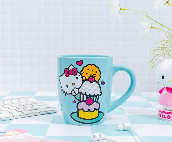 Hello Kitty Sanrio Stacked Sweets Ceramic Glitter Latte Mug | Large Coffee Cup For Tea, Cocoa, Beverages | Holds 25 Ounces
