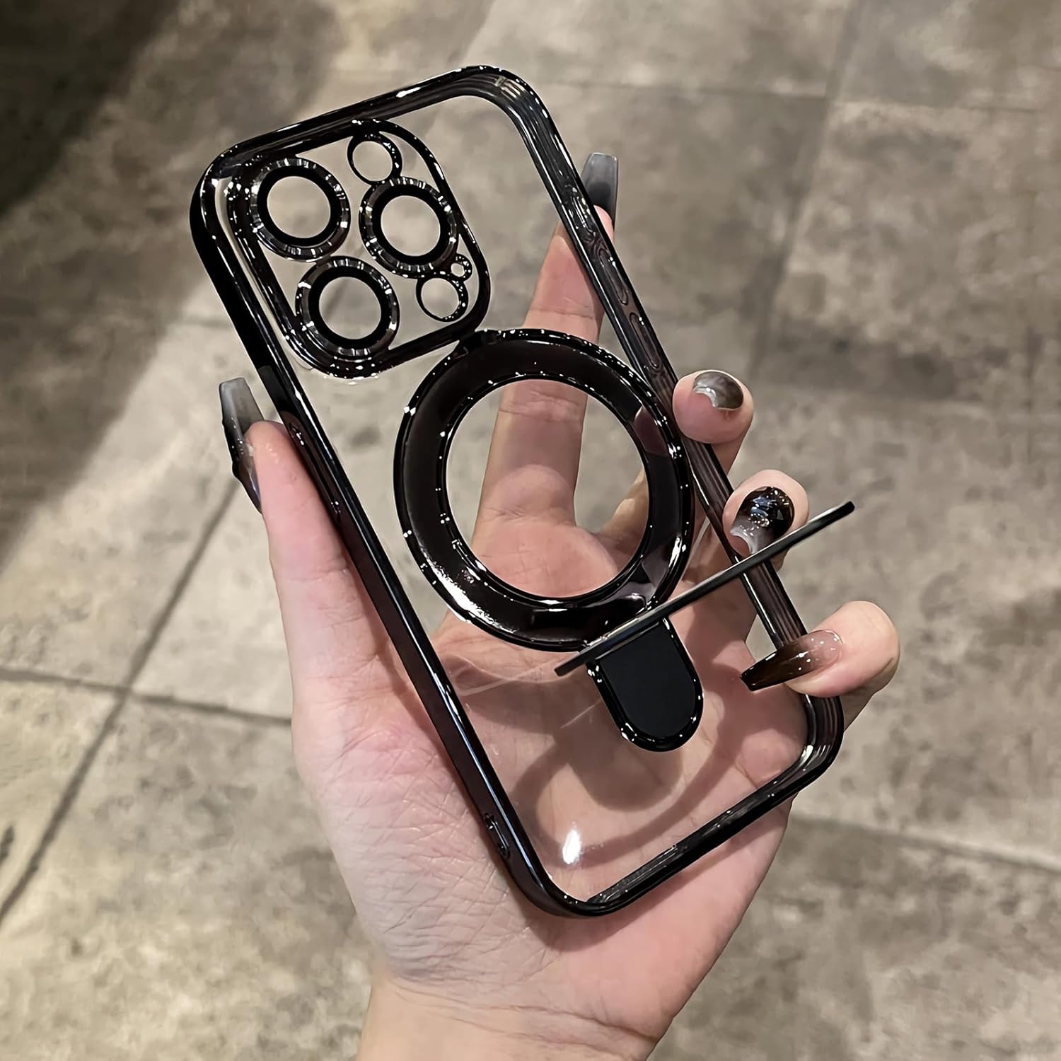 LXK Magnetic Invisible Stand for iPhone 16 Pro Max Case 6.9" Compatible with MagSafe, Military-Grade Protection, with Camera Protector, Clear Scratch-Resistant Back Cover for 16 ProMax,Black Titanium