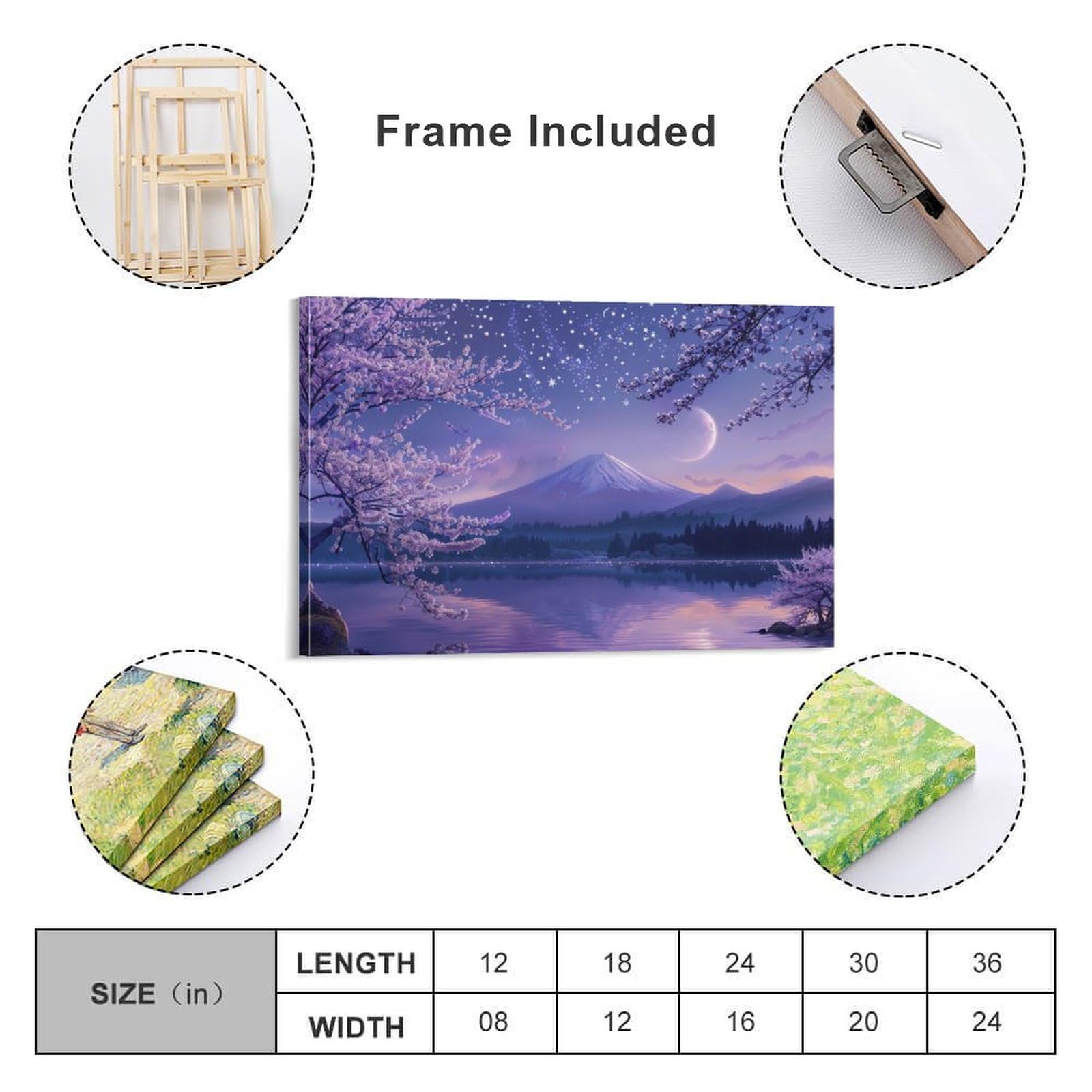 Amazon.co.jp: 絵画 富士山の三日月と満開の桜の眺め アートパネル