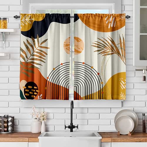 Orange Boho Curtains 39 Inch Mid Century Cafe Drapes for