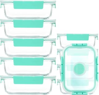 YANGNAY 10 Pack Glass Meal Prep Containers with Steam Vent, Food Storage Containers with Airtight Lids, Dishwasher/Microwave/Oven/Freezer Safe Glass Containers for Leftovers (Green)
