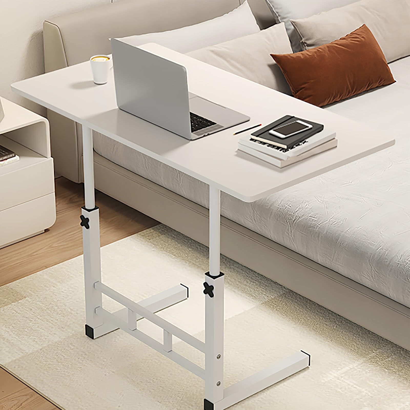 CGCSYZ Adjustable Height Standing Desk with Multi layer Storage Shelf Mobile Laptop Desk Cart Small Portable Desk on Wheels for Home Office and Bedroom Black (White 60x40 Single layer)