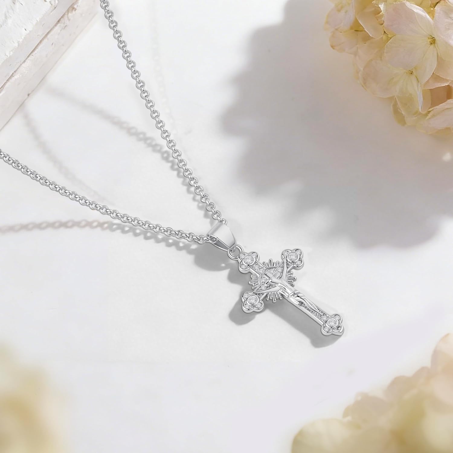 Upgraded Diamond inlay Cross Necklace for Women Men 14K Gold Plated Pendant Non-Tarnish Faith Jewelry for Women, Christian Religious Gifts for Men Easter - Image 5