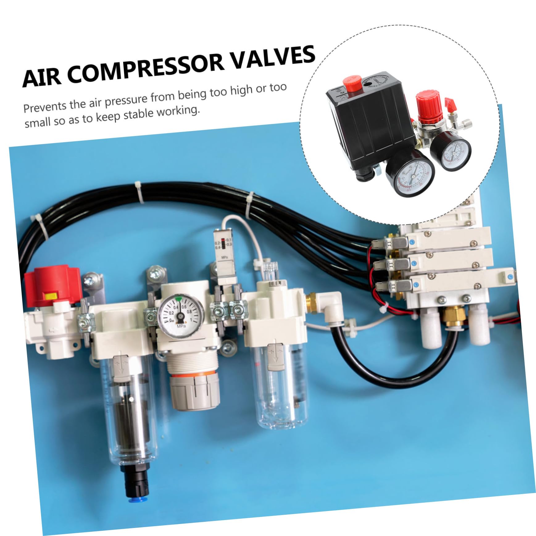 Tofficu Régulateur de Pression Contrôle Précis 0,5-0,8 Mpa, Pressostat Manomètre, 220/380 V, 1 Lot, pour Compresseur D’air à 4 Trous