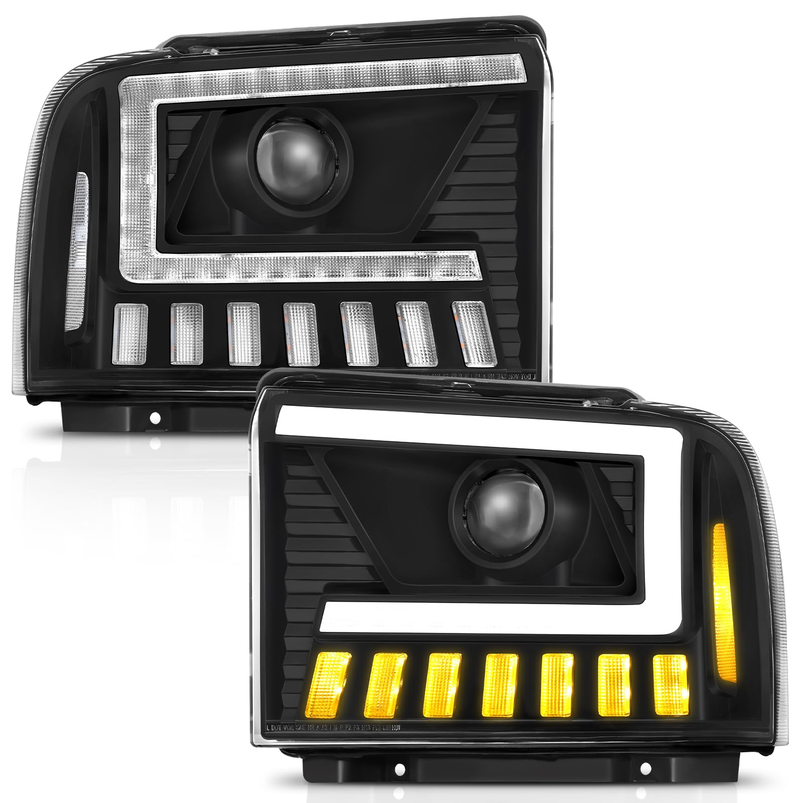 500% Brighter LED Projector Sequential LED DRL Headlight Assembly Fit for 2005 2006 2007 05 06 07 2005-2007 Ford F250 F350 F450 F550 Super Duty/2005 Ford Excursion