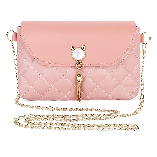 Women Cute Cat Tassels PU Leather Crossbody Messenger Shoulder Bag Diamond Square Handbag for Girls Ladies