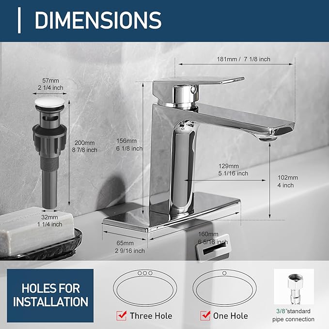 Grifería Lavamanos Monocomando 1 Hueco Cromo Brillante miniatura 3
