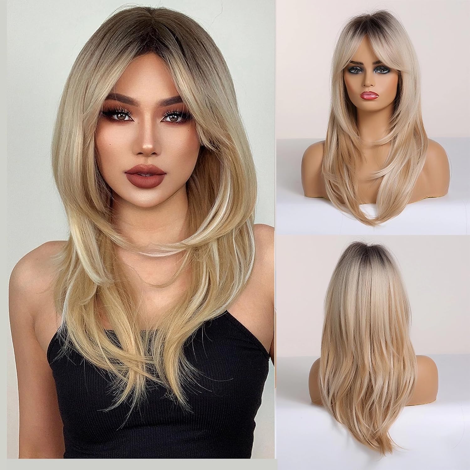 - Human hair blend ombré blonde layered wave wig Se0c0d690964a42c498131b6a32f2d  main image 2