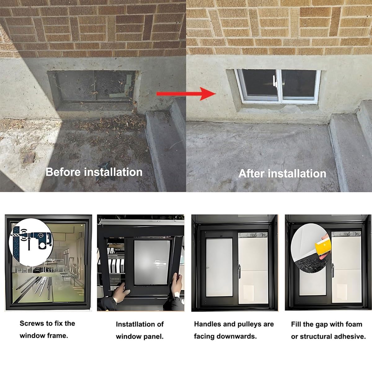 Pozioma przesuwna piwnica zamiennik ze stopu aluminium Sn26 x 20 28 x 20 24 x 16 30 x 24 31 x 12 do domów, łazienek i szop (czarny 22 x 13)