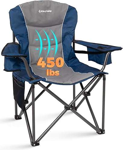Miniatura 77 de KingCamp silla plegable de gran tamaño para campamento con soporte lumbar, silla ergonómica acolchada con reposabrazos, alta resistencia, con bolsa