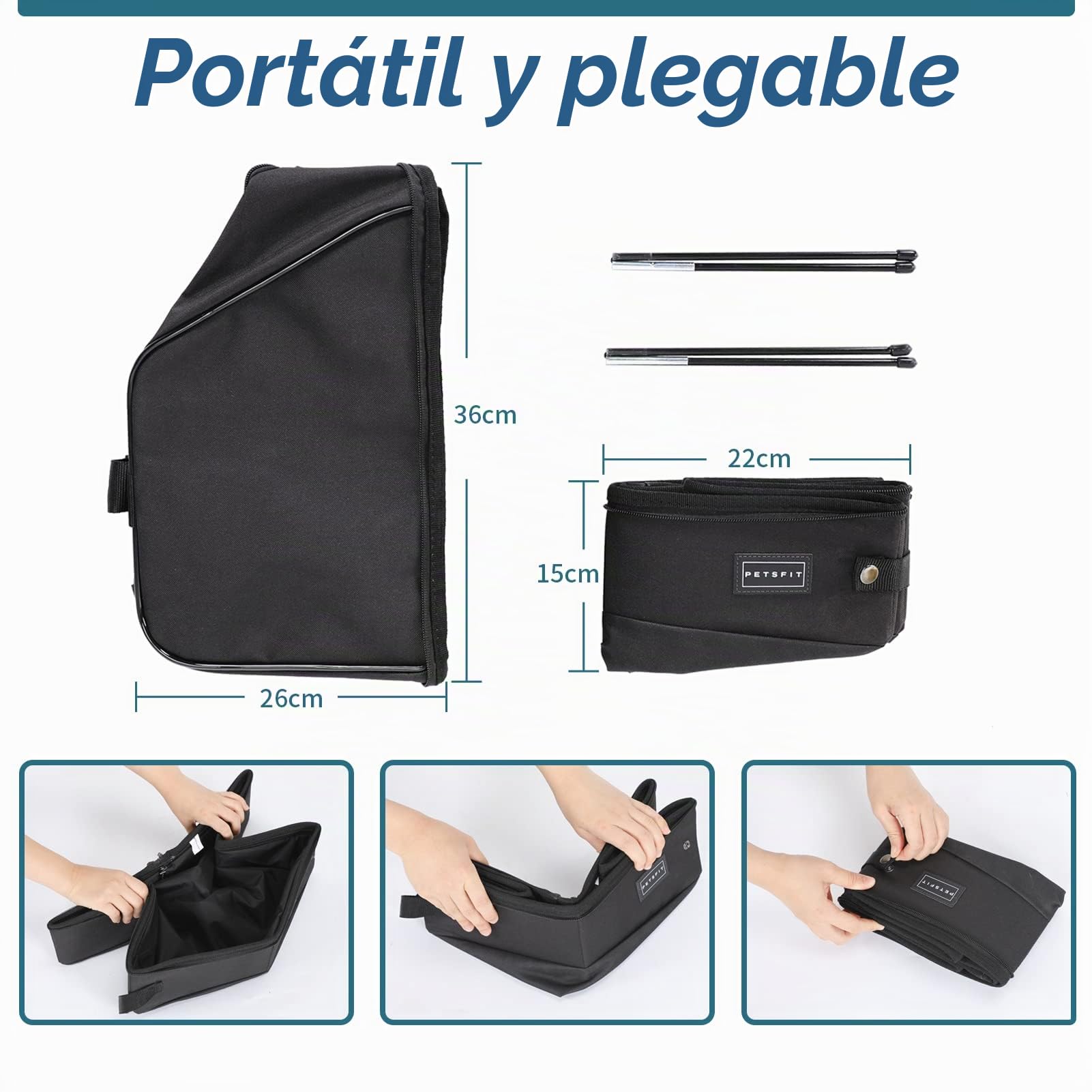 Petsfit Arena para Gatos de Viaje portátil, Cubierta con Arena para Gatos Plegable, fácil de Limpiar, Negro