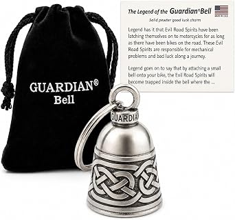 Guardian Bell Celtic Good Luck Bell w/Keyring & Black Velvet Gift Bag | Motorcycle Bell | Lead-Free Pewter | Made in USA