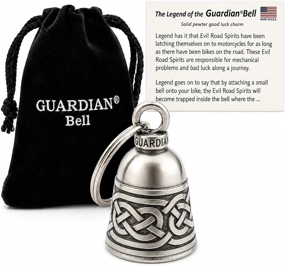 Guardian Bell Celtic Good Luck Bell w/Keyring & Black Velvet Gift Bag | Motorcycle Bell | Lead-Free Pewter | Made in USA