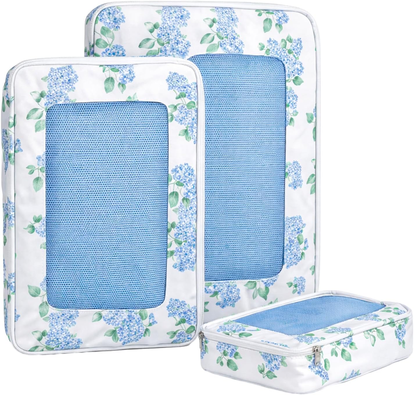 Shinylin 3 Set Blue Floral Compression Packing Cubes for Travel Small Medium Large Luggage Packing Organizers Toiletries Bag for Cosmetics Clothing Accessories Shoes Bags Women Men