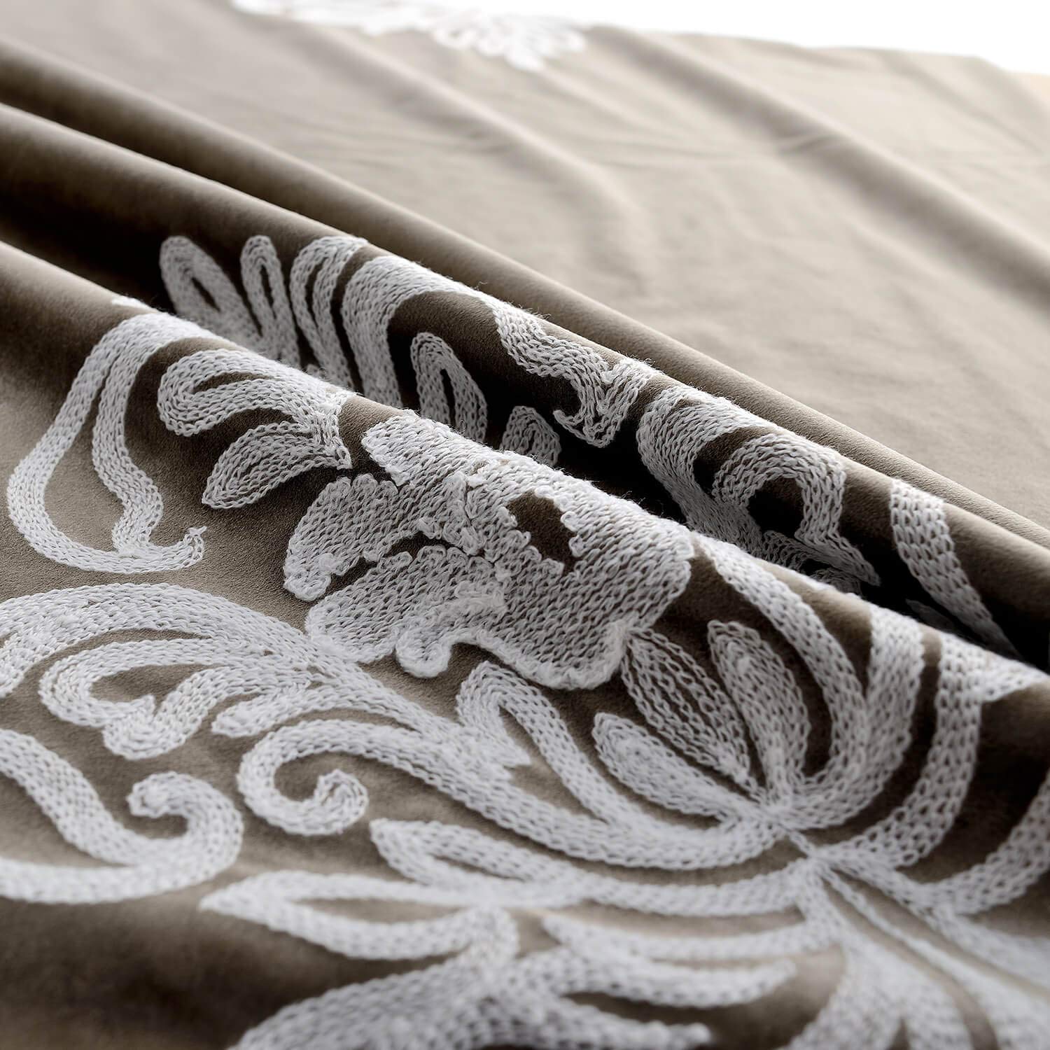 VOGOL 2 Panels European Floral Embroidered Curtains, Blackout Velvet Drapes Grommet Drapery for Theater Bedroom Living Room, 52 by 63 Inch, Chocolate Brown