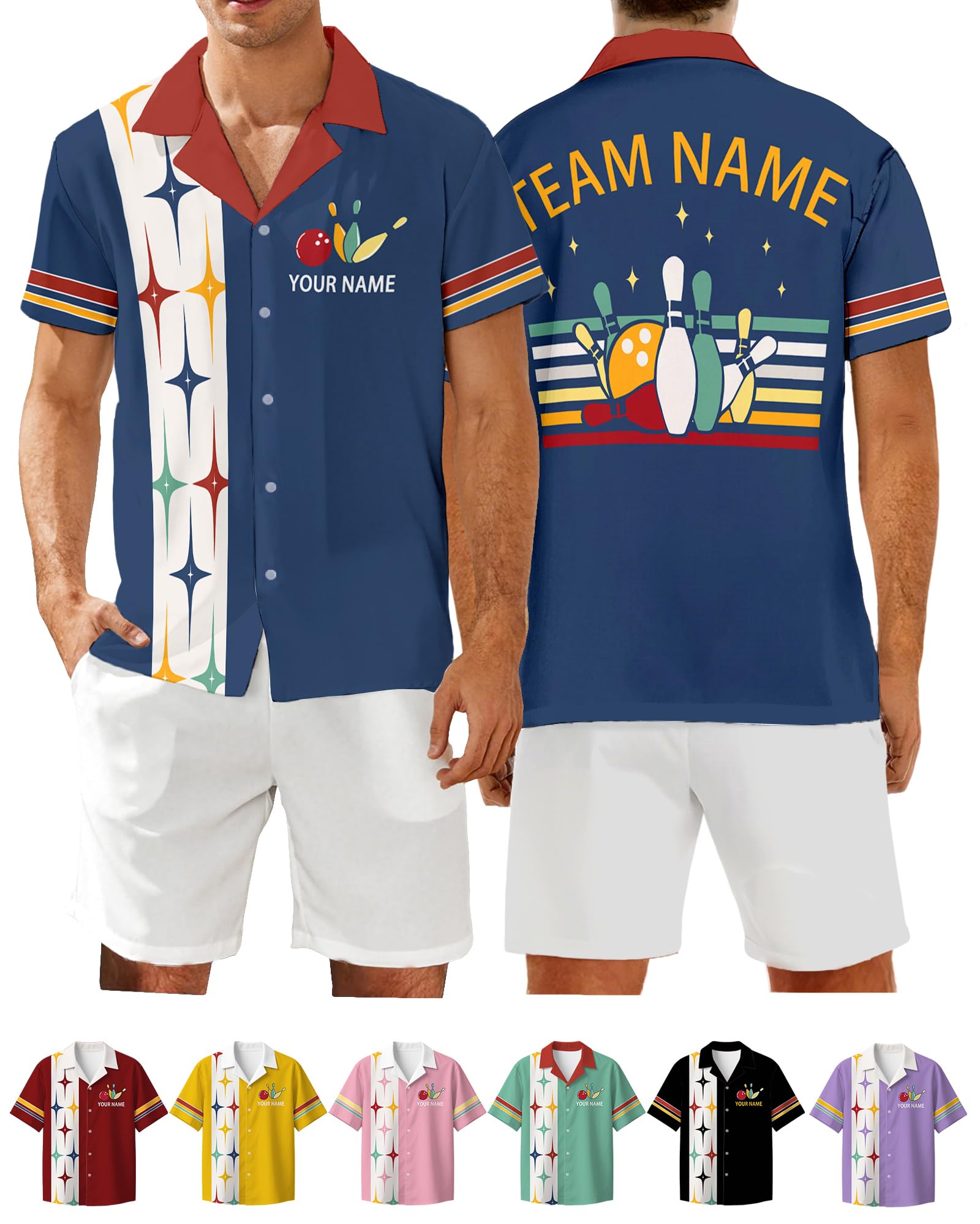 Custom Bowling Shirts for Men with Name, Personalized Retro Bowling Jersey Unisex Vintage Shirt Customizable Team Gifts