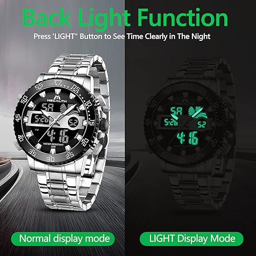 Miniatura 5 de MEGALITH Reloj digital impermeable de acero inoxidable con cara grande LED analógico multifuncional para deportes al aire libre, relojes de pulsera