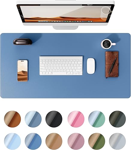 Miniatura 39 de YSAGi Protector de escritorio de piel, alfombrilla de oficina, alfombrilla grande para ratón, alfombrilla antideslizante de piel sintética, Azul
