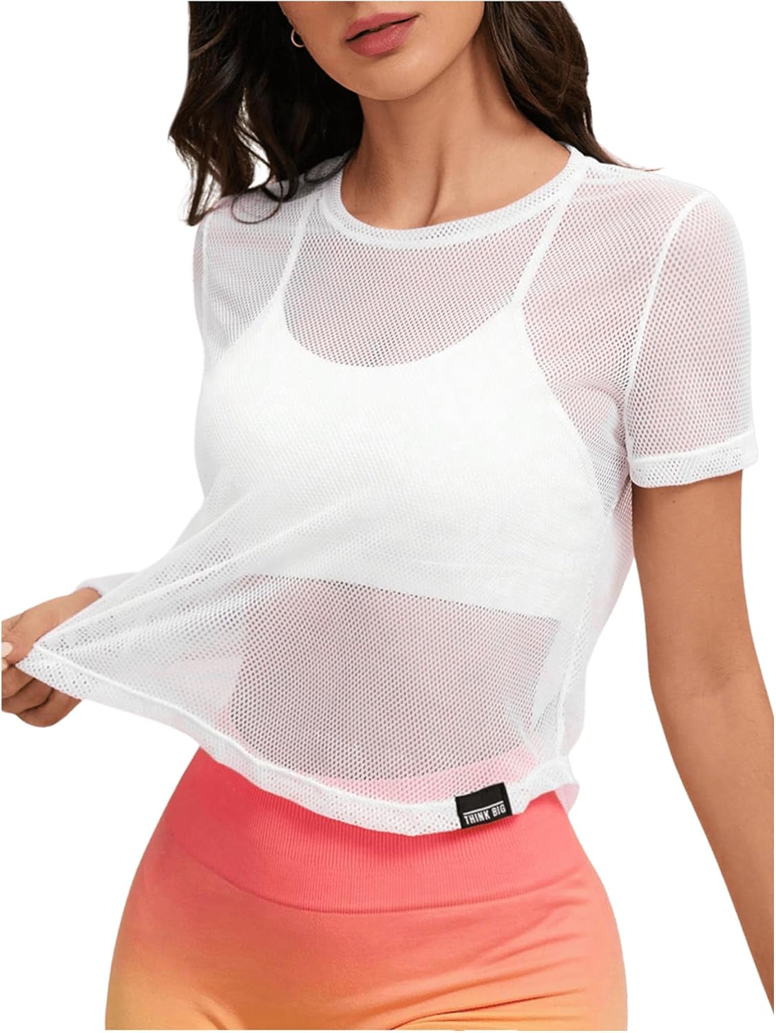 SweatyRocks Women's Mesh Workout Tops Short Sleeve Round Neck Fishnet Cover Ups Tee Shirt