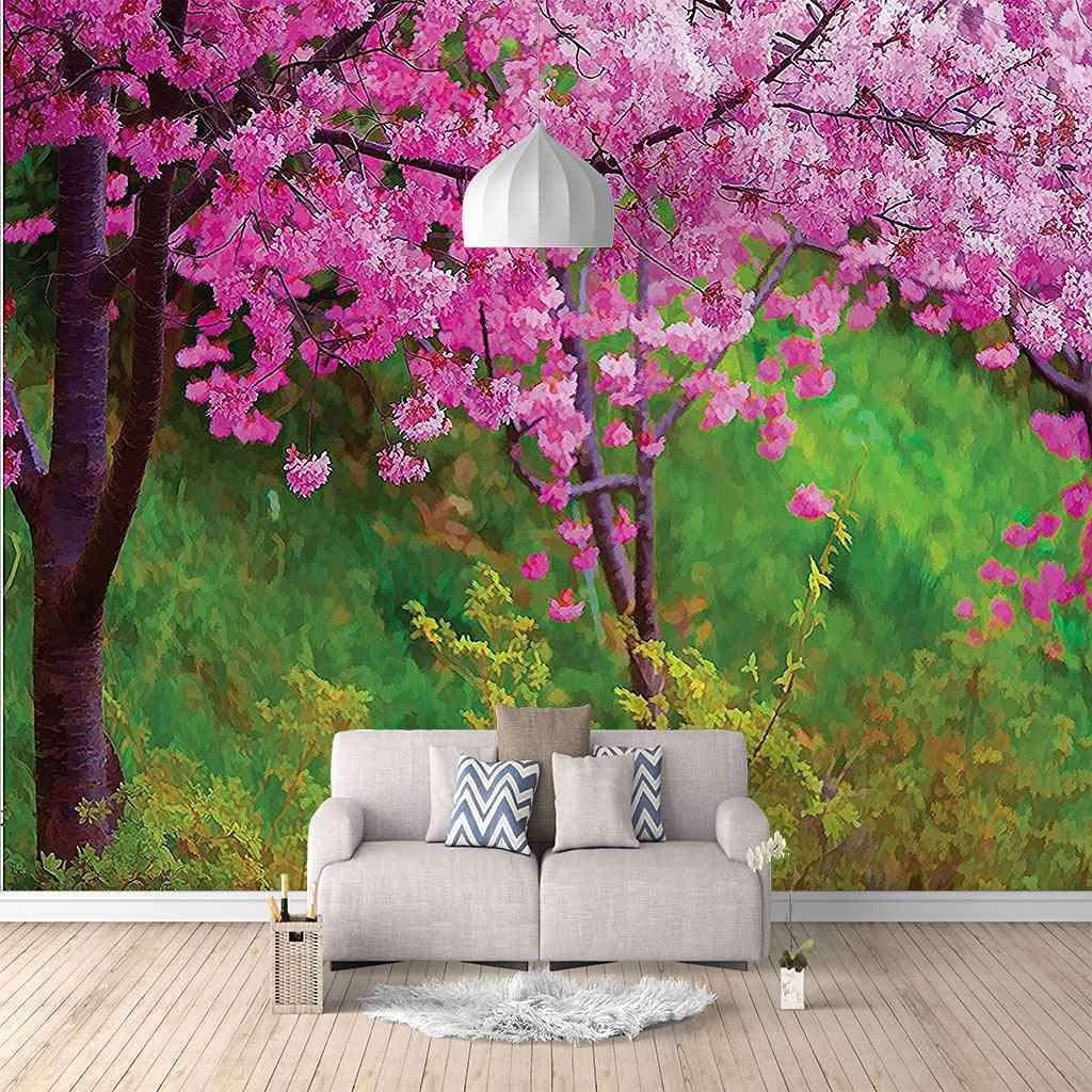 Papier Peint 3D Arbres à Fleurs Roses Décoration Murale Luxe