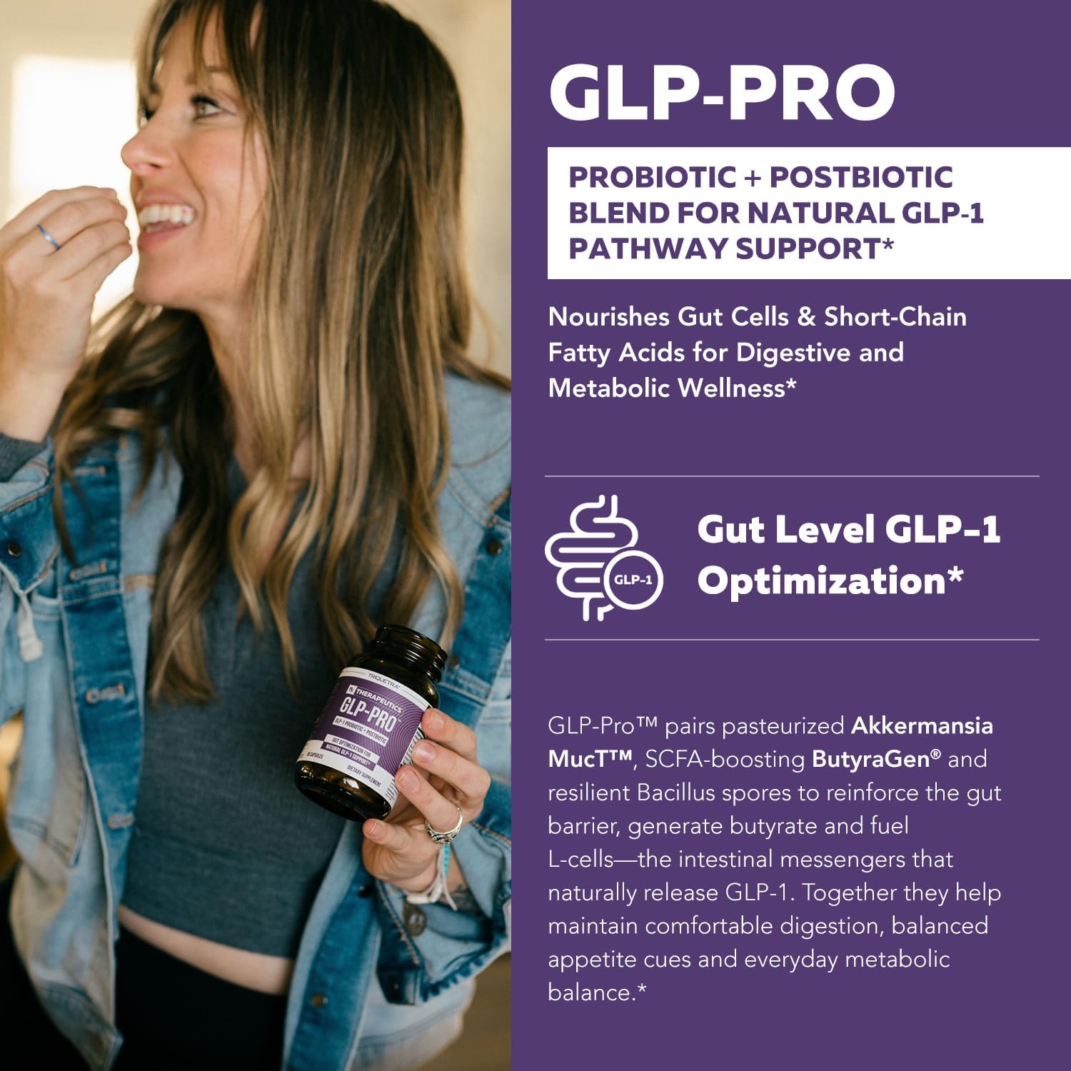 GLP-Pro™: Probiotic & Postbiotic Blend for Natural GLP-1 Support — Akkermansia MucT™, ButyraGen® Butyrate Generator & Spore Bacillus — Healthy Appetite, SCFA & Metabolic Balance — 30 Count - Image 2