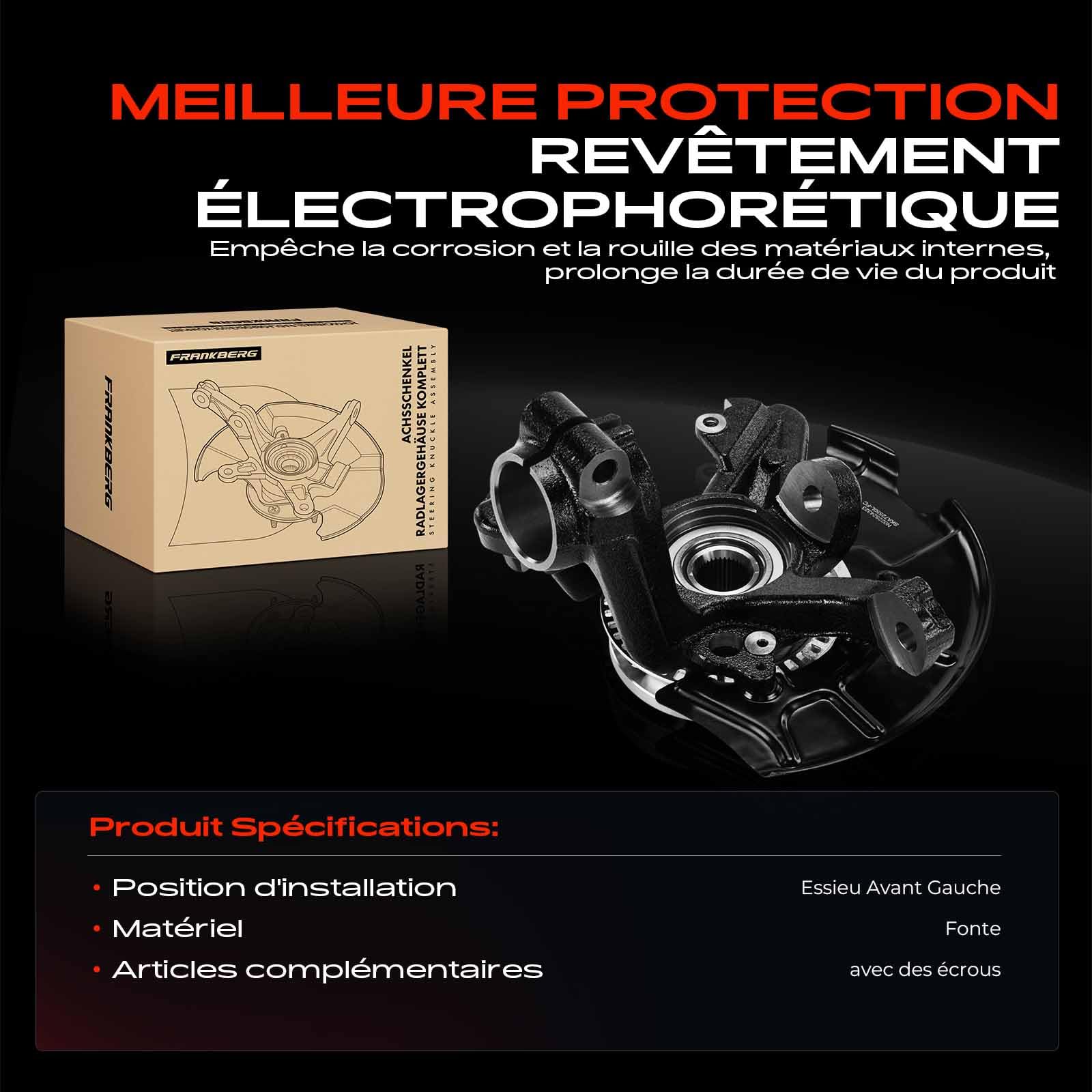 Frankberg Fusée d'Essieu Suspension de Roue Avant Gauche Compatible avec Golf IV 1J1 Golf IV Variant 1J5 A3 8L1 Leon 1M1 O.c.t.a.v.i.a I Break 1U5 B.o.r.a Remplacer# 1J0407255N